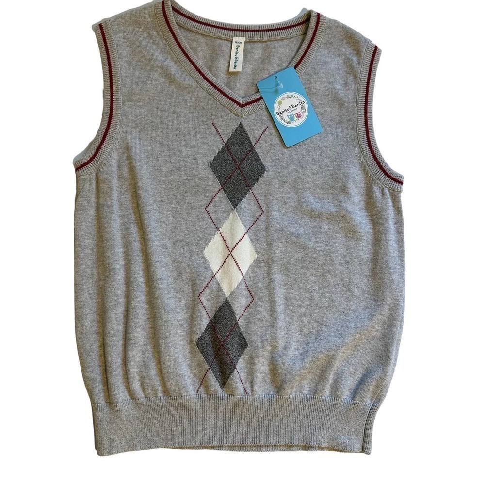 NWT Benito & Benita Gray Argyle Sweater Vest 11-12